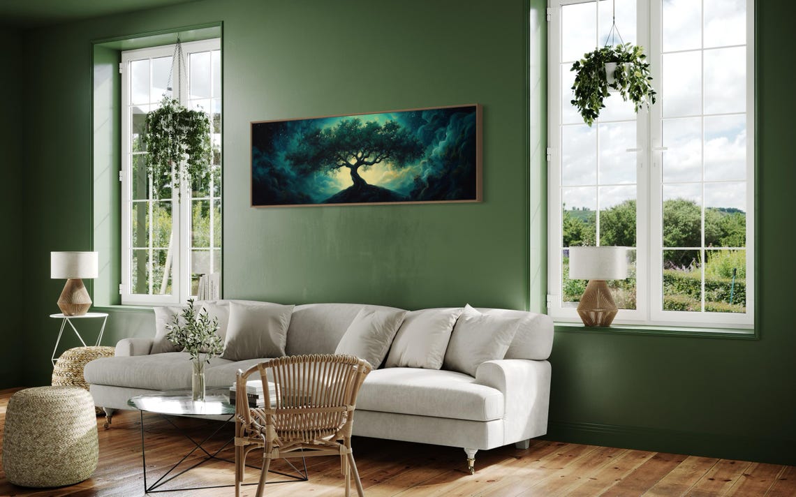 Glowing Tree Of Life Starry Night Teal Panoramic Mystical Poster - Image 5