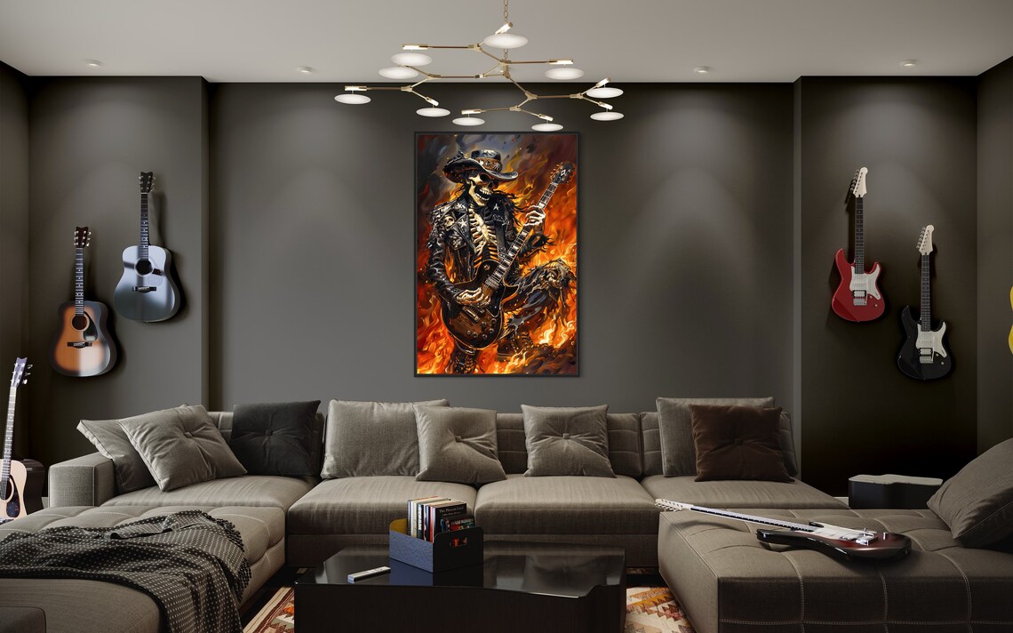 Gothic Rock Skeleton Guitarist Art Print - Image 3