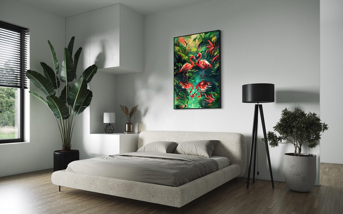 Tropical Flamingo Abstract Art Print, Emerald Green - Image 2