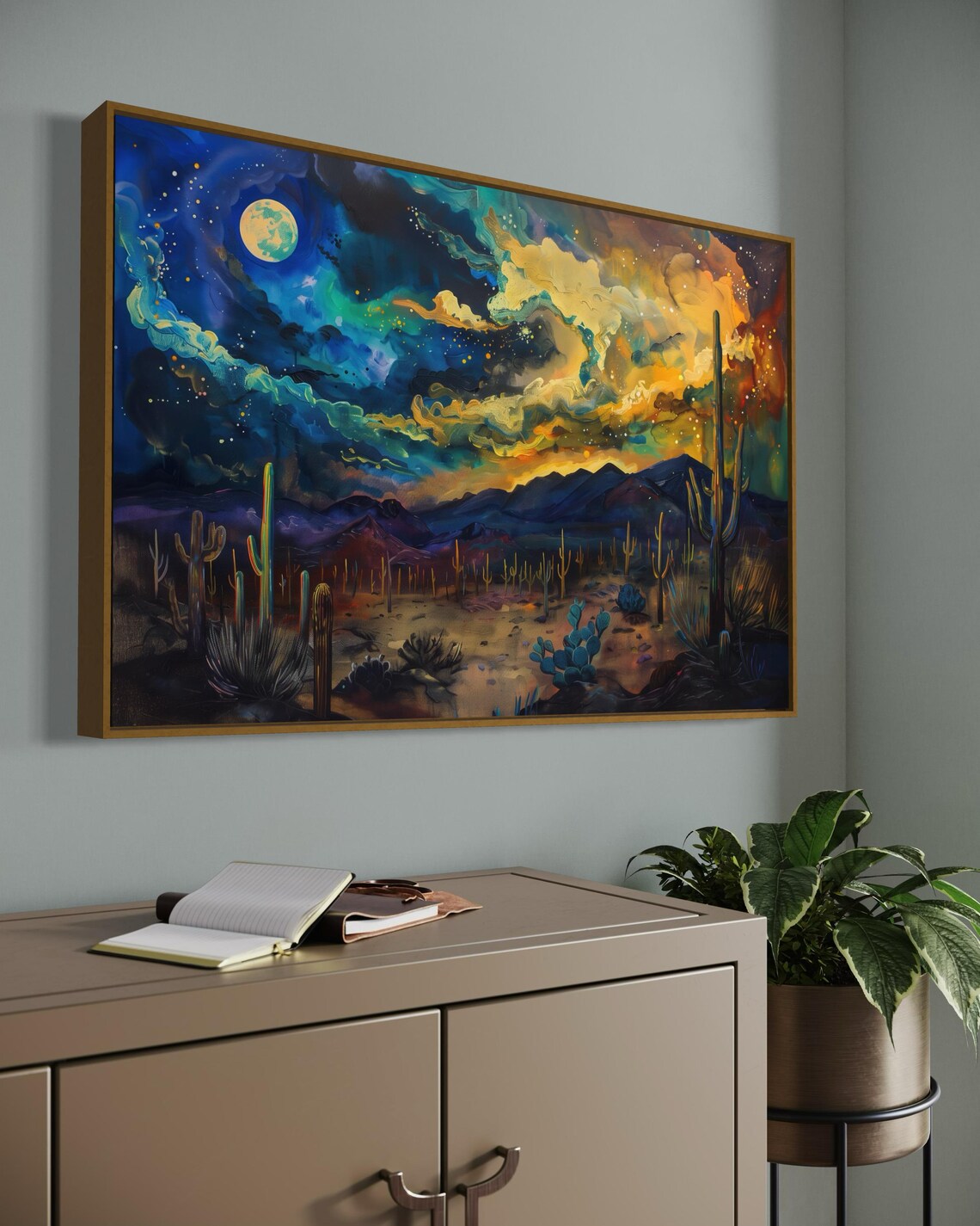 Mystical Arizona Desert Night Southwestern Cactus Art Print - Image 5