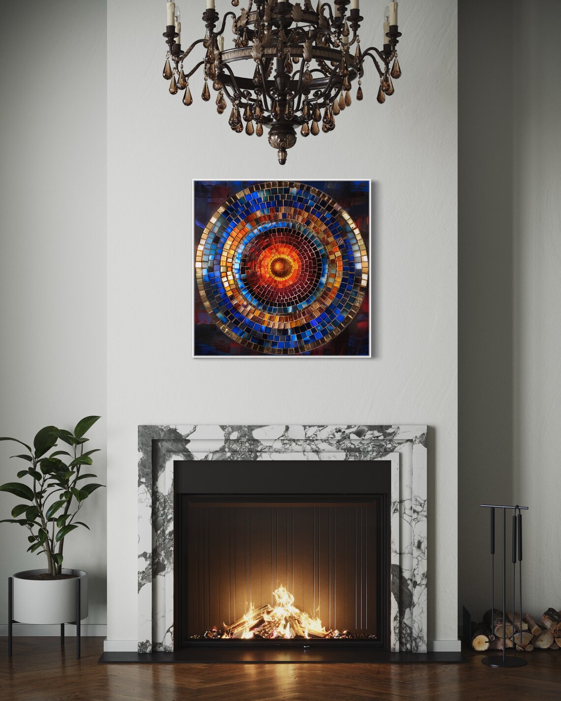 Vivid Mosaic Round Whorl Abstract Spiral Art Print - Image 3