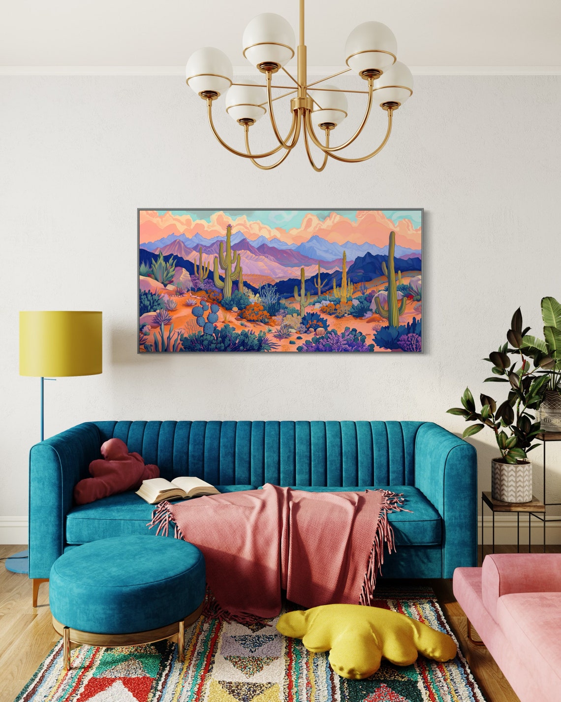 Desert Cactus Landscape Saguaro Purple Mountains Colorful Poster - Image 5