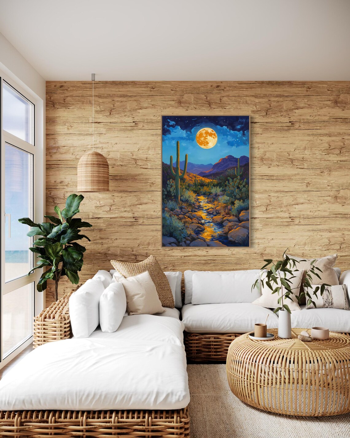 Desert Moon Boho Cactus Southwestern Landscape Art Print - Image 3
