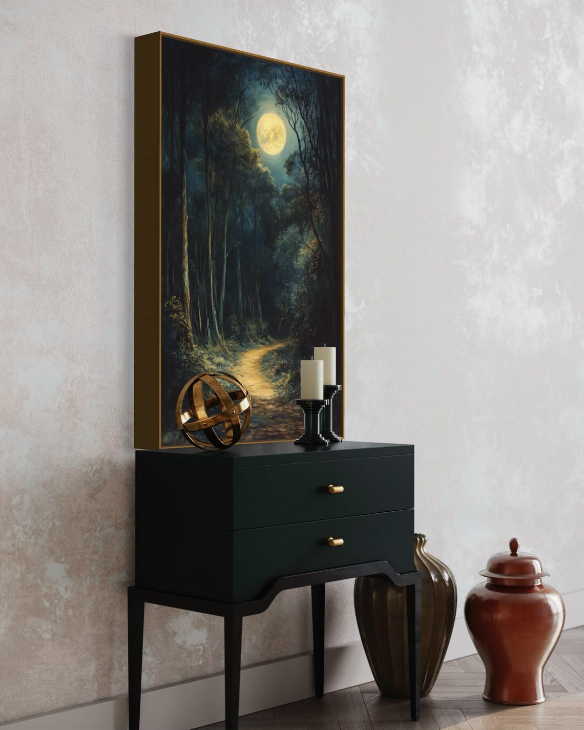 Enchanted Dark Forest Painting Print Mystical Art With Full Moon For Gothic Home Decor And Moody Wall Art - Image 4