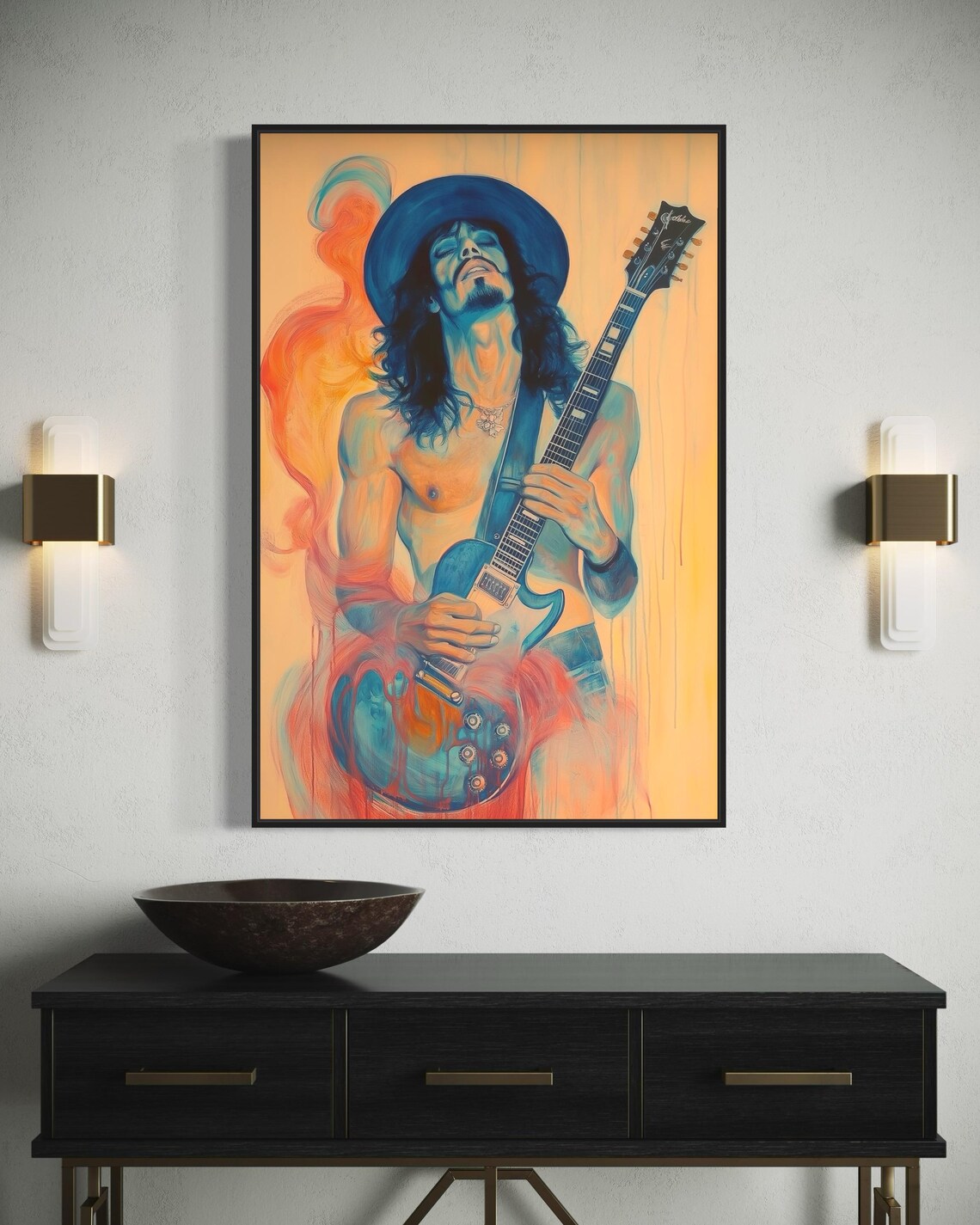 Abstract Rock Guitarist Long Hair Vibrant Electric Music Poster - Image 5