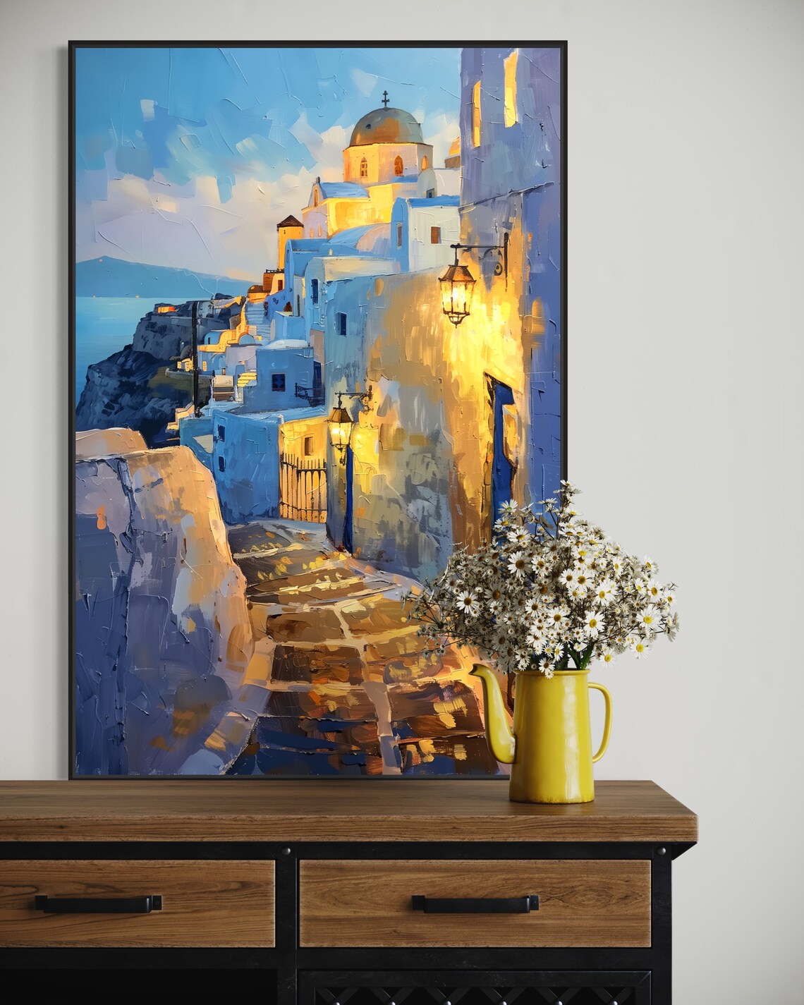Sunset In Santorini, Textured Greek Street Art Print - Image 5
