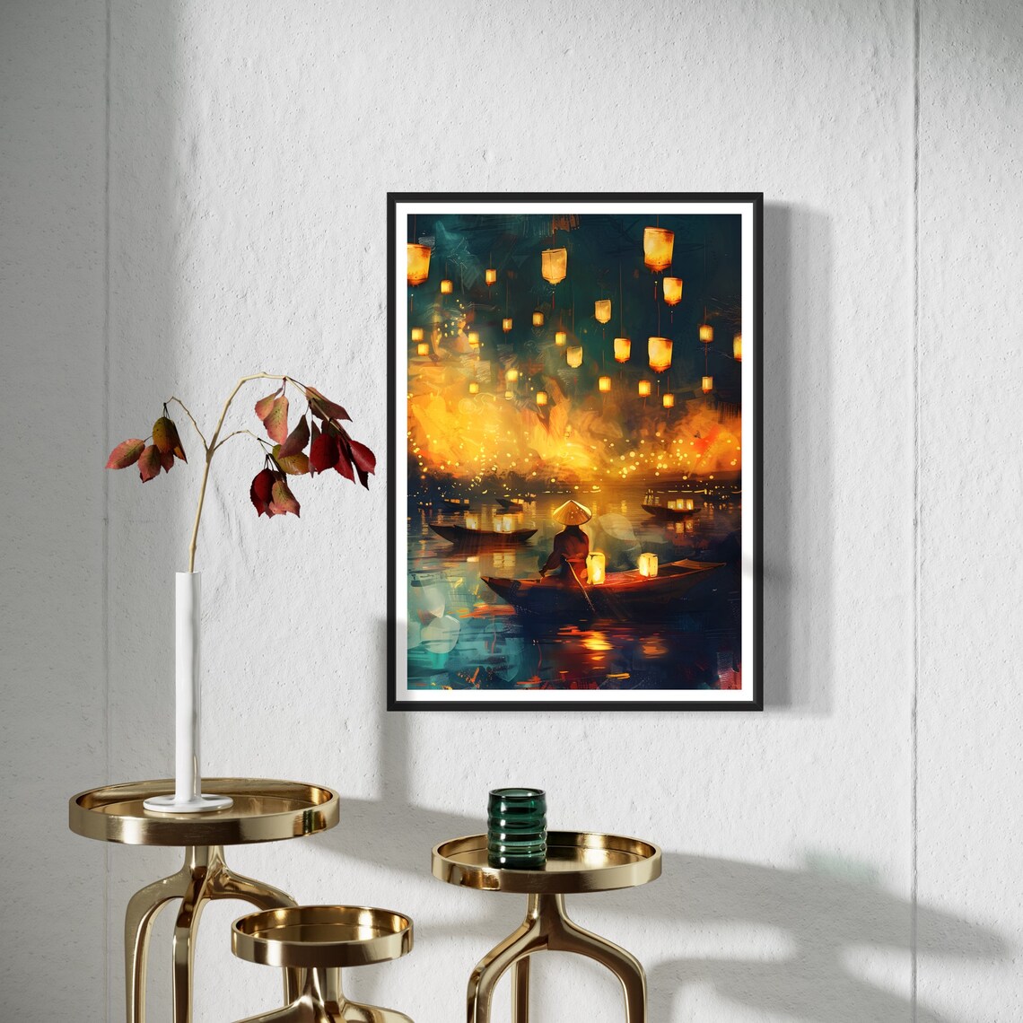 Hoi An Lantern Boat Travel Poster, Vietnam Festival - Image 2