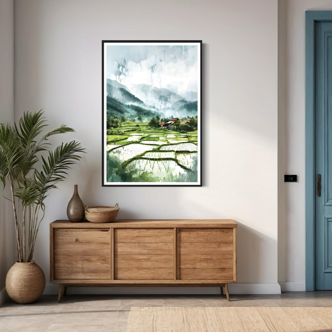 Sapa Vietnam Rice Terraces Misty Mountains Watercolor Travel Poster - Image 4