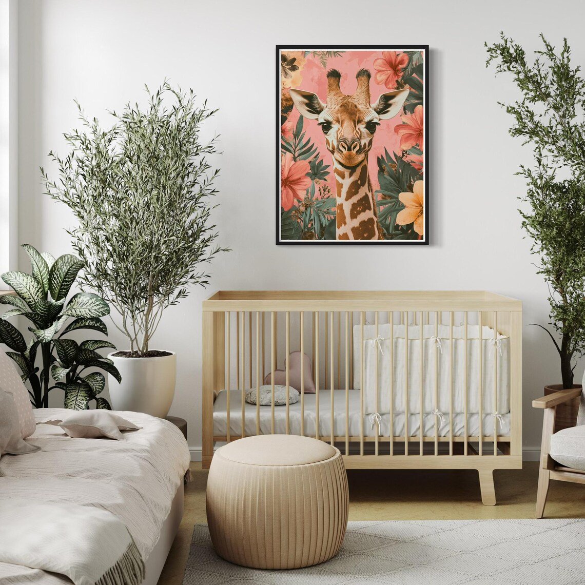 Giraffe Pink Tropical Flower Jungle Safari Cute Nursery Poster - Image 4
