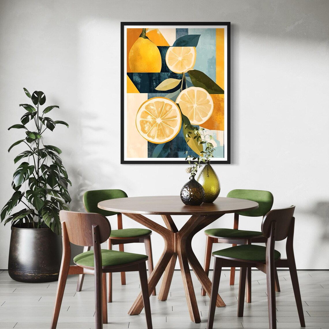 Lemon Slice Art Print Fresh Fruit Painting Modern Kitchen Wall Decor Geometric Shapes Abstract Mediterranean Style Artwork Citrus Poster - Image 3