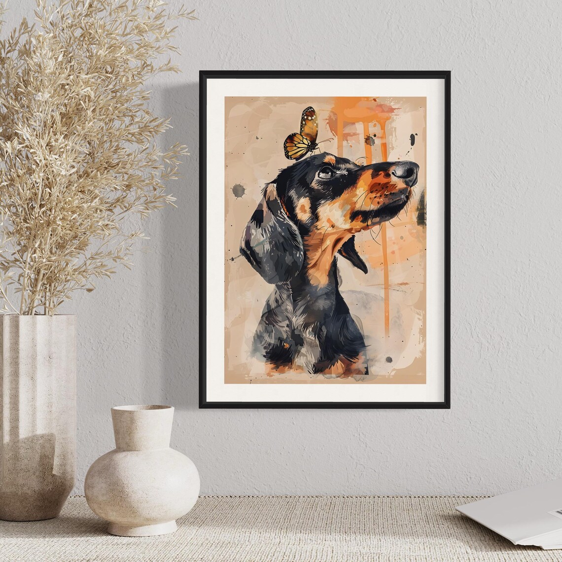 Black Tan Dachshund Butterfly Watercolor Cute Dog Lover Gift Print - Image 2
