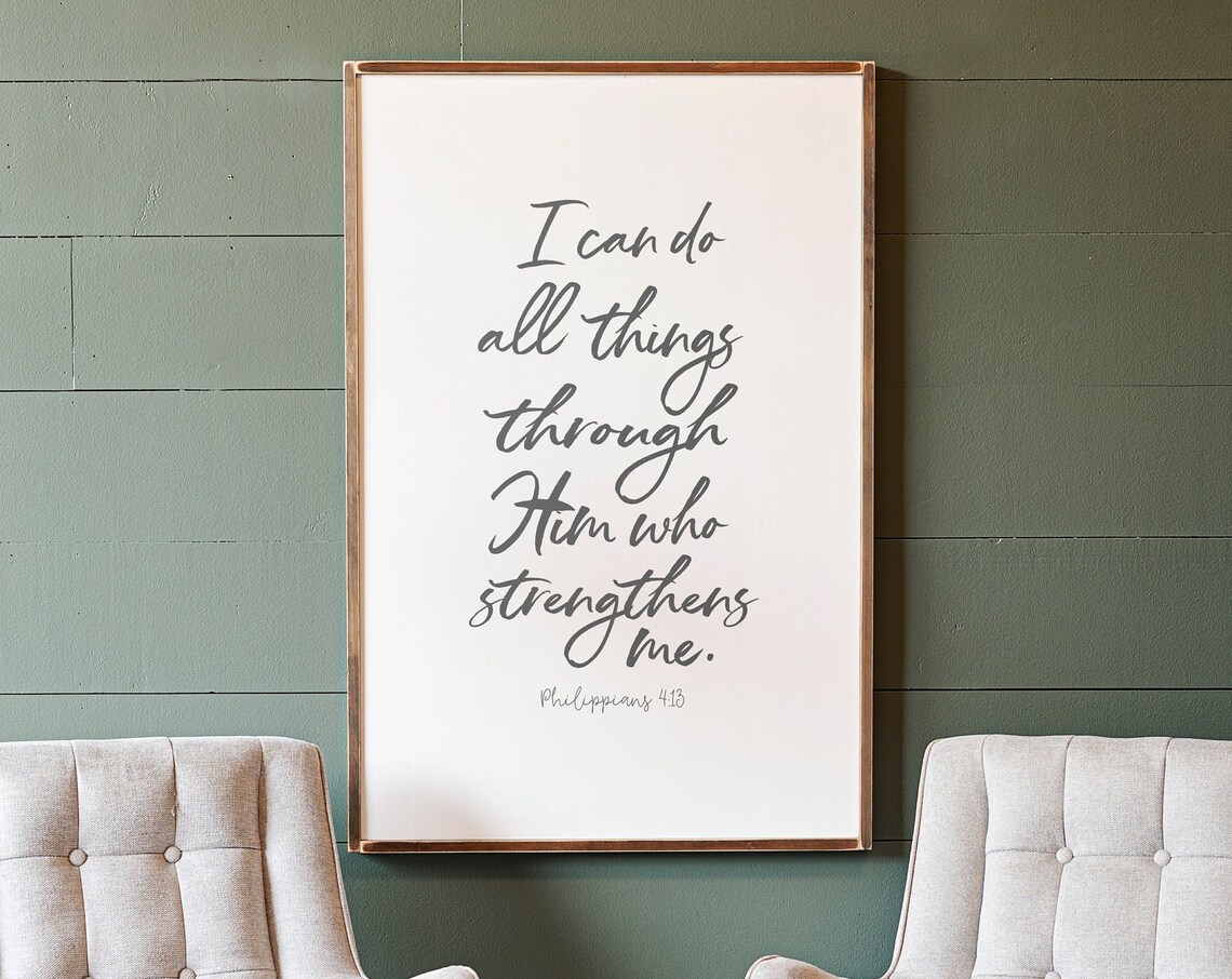 Philippians 4:13 Scripture Sign, Christian Wall Art Print