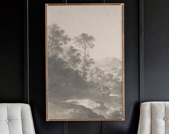 Black and White Vintage Nature Scene, Neutral Art Print