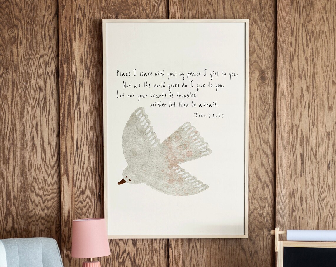 John 14:27 Kids Room Scripture Bird Art, Bible Verse Print