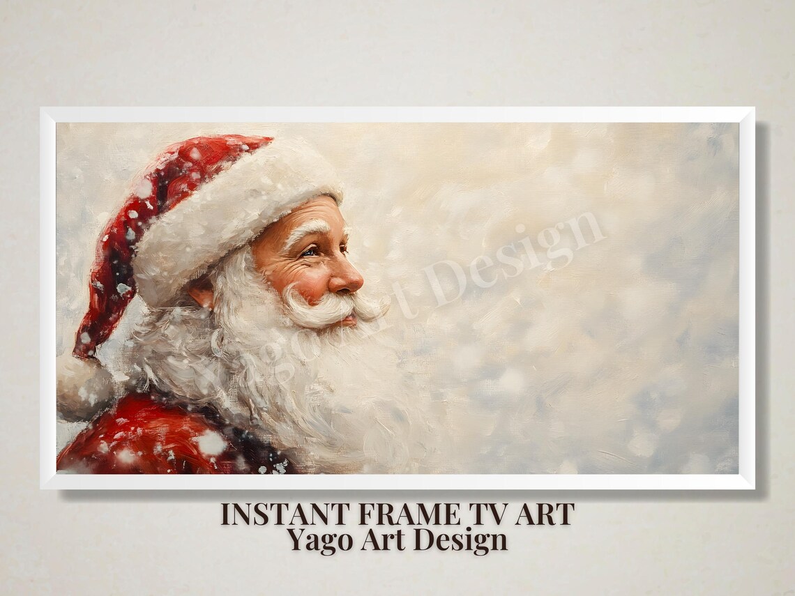 Santa Portrait Frame Tv Art Vintage Christmas Frame Tv Art Holiday Xmas Santa Claus Painting Tv White Winter Decor - Image 2