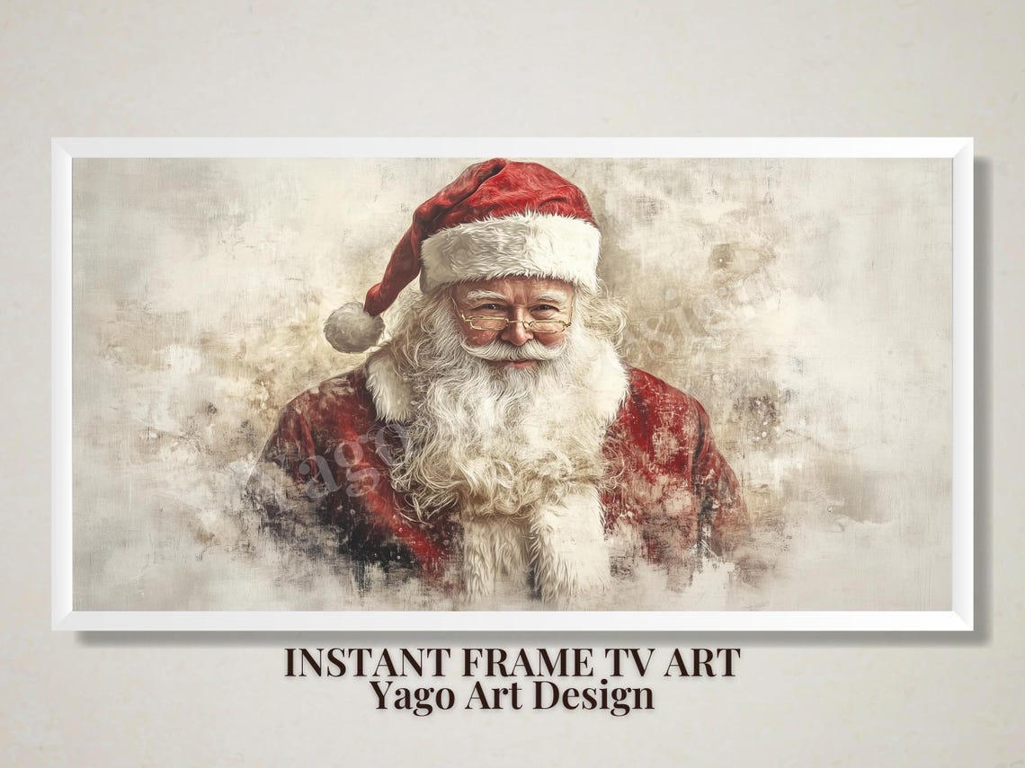 Santa Portrait Frame Tv Art Vintage Christmas Frame Tv Art Holiday Xmas Santa Claus Painting Tv Season Winter Decor - Image 2