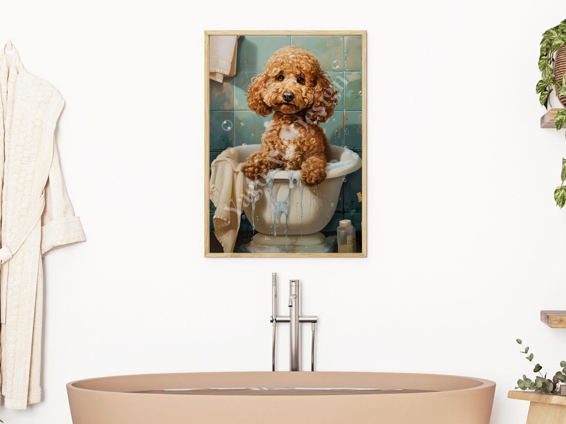 Apricot Poodle Puppy Bubble Bath Cute Vintage Bathroom Poster - Image 3