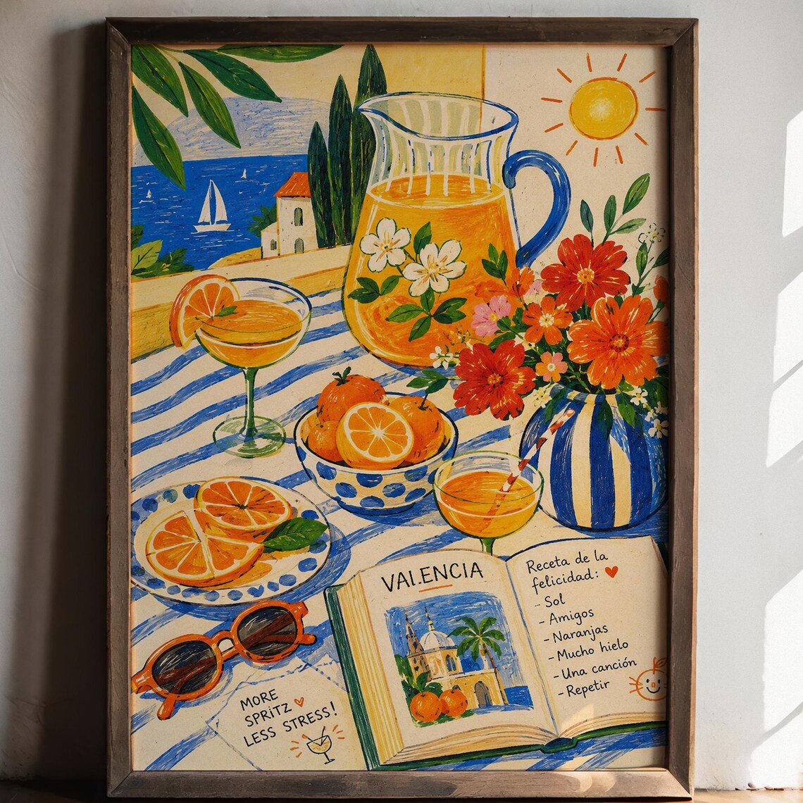 Valencia Sunshine Spritz Travel Poster, Mediterranean