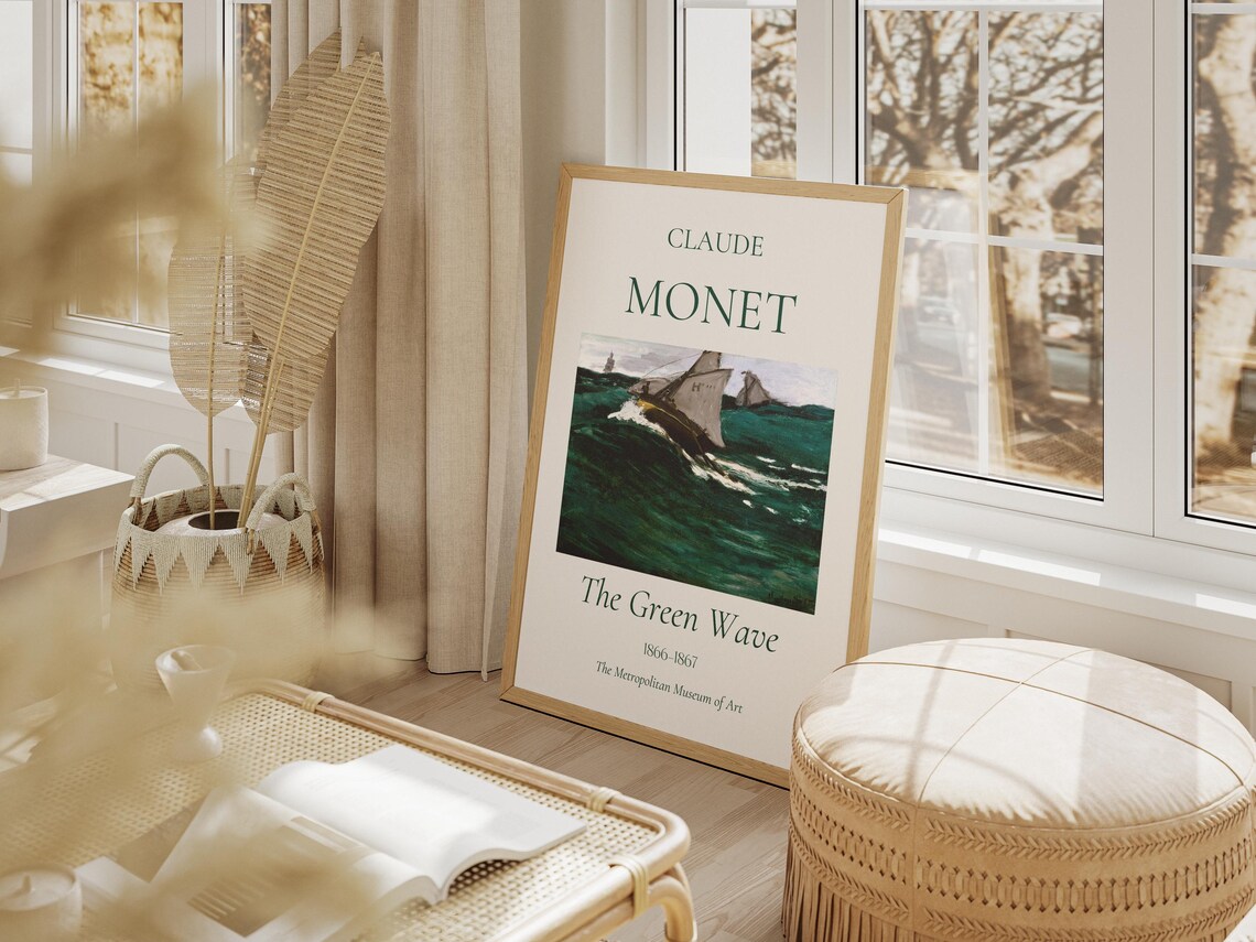 Monet-Inspired Green Wave Nautical Art Poster - Image 5