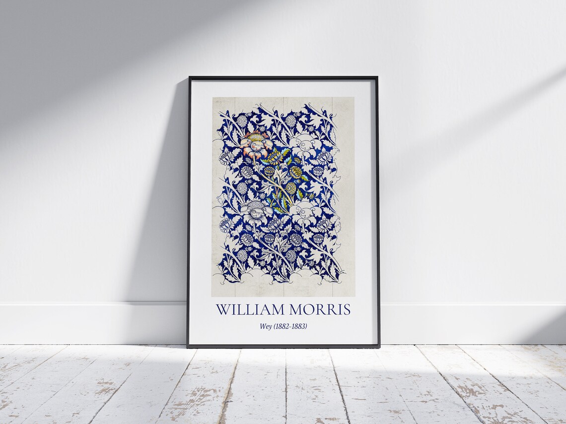 William Morris Wey 1882 Blue Floral Pattern Vintage Art Print Poster - Image 5