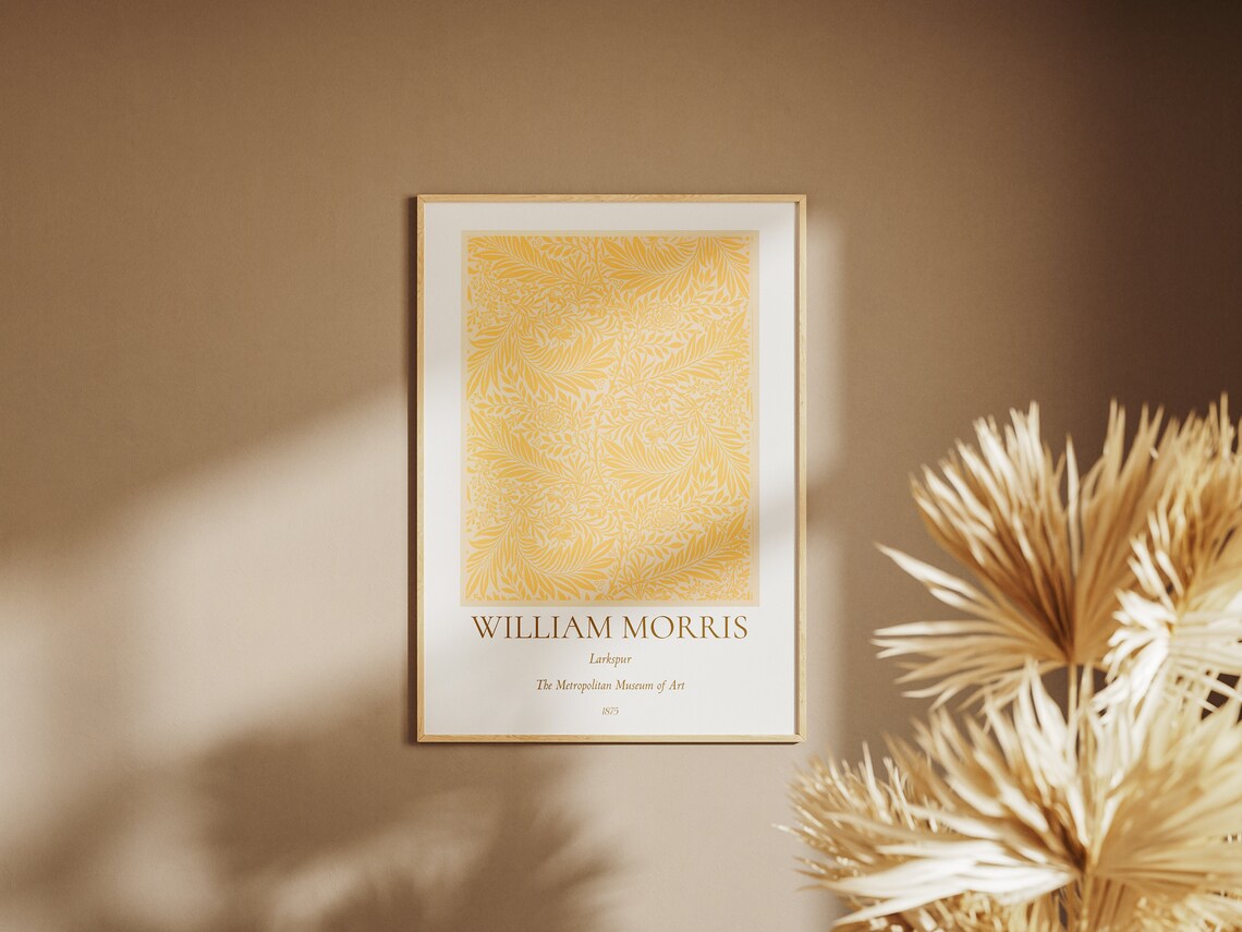 William Morris Larkspur Gold Yellow Floral Pattern Exhibition Wall Art - Image 7