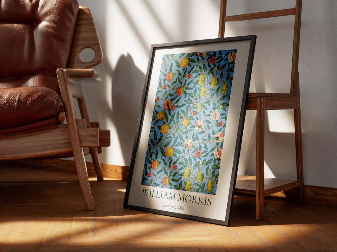 William Morris Four Fruits Blue Orchard Pattern Exhibition Wall Art - Image 3