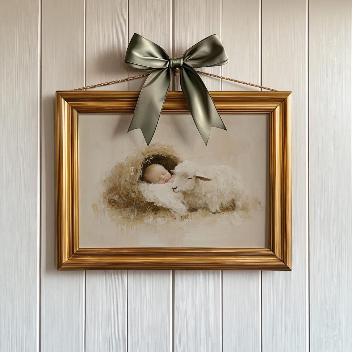 Vintage Nativity Scene Baby Jesus With Lamb Christian Christmas Poster - Image 2