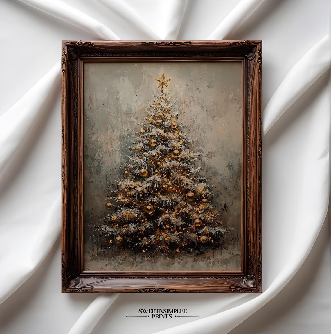 Vintage Christmas Tree With Gold Ornaments And Star Topper Poster - Image 2