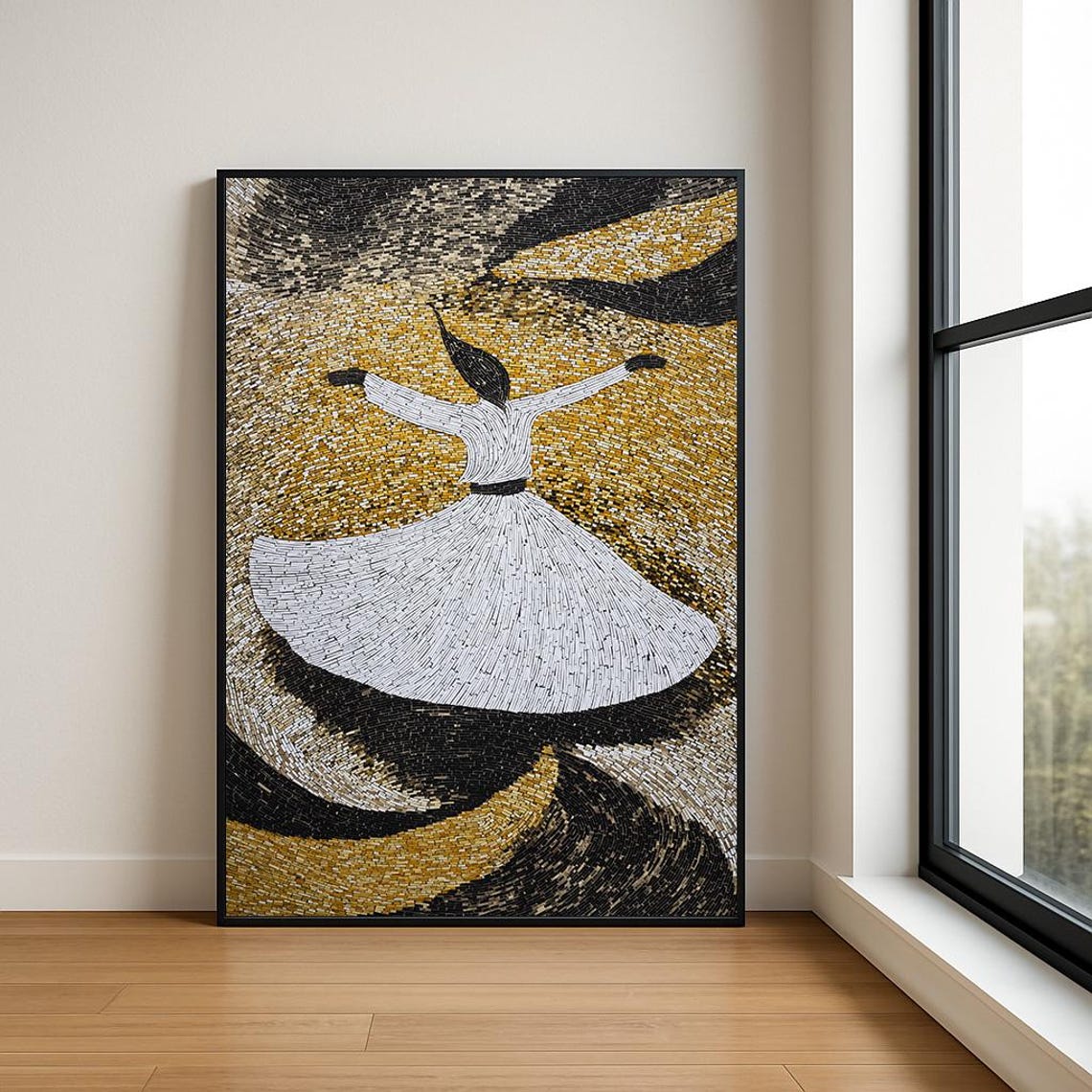 Whirling Dervish White Gold Mosaic Sufi Dance Artistic Poster