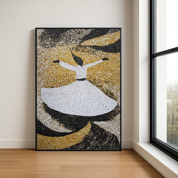 Whirling Dervish White Gold Mosaic Sufi Dance Artistic Poster