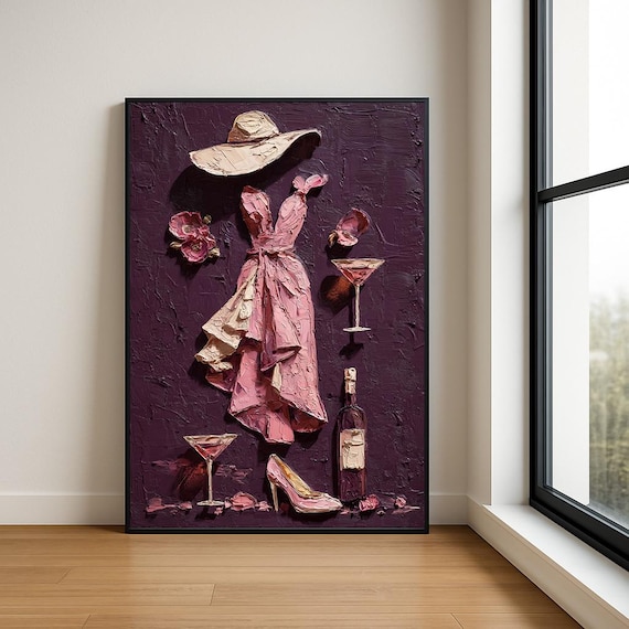 Pink Dress Wine Night Fashion Flat Lay Martini Style Statement Poster
