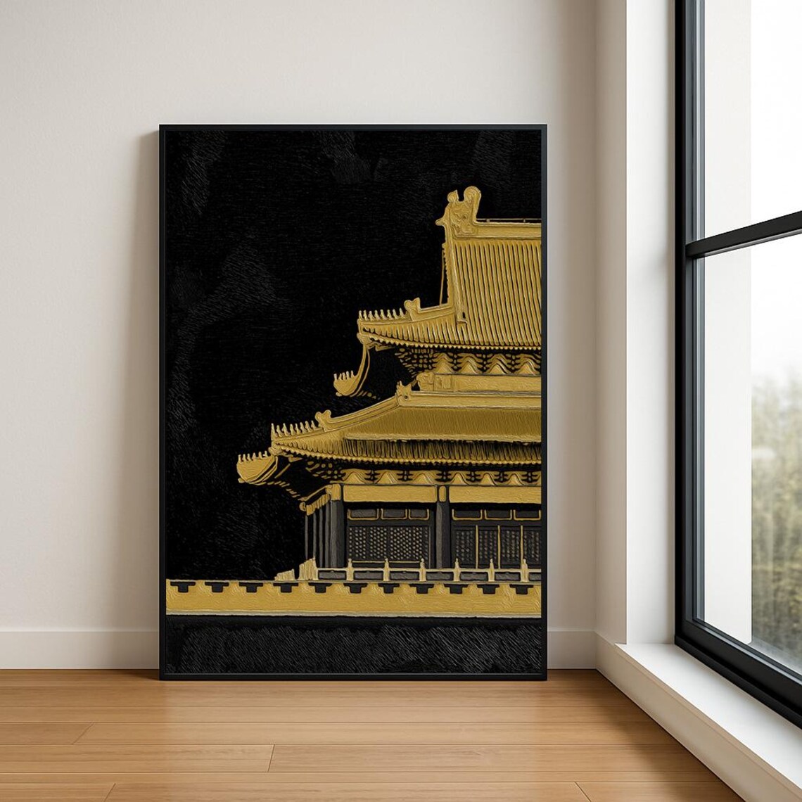 Forbidden City Golden Palace Roof Poster On Dramatic Black Background