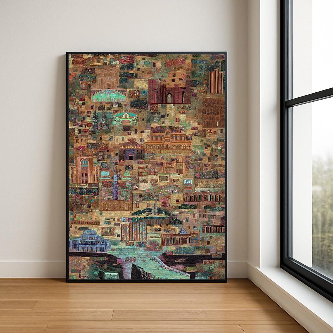 Ancient Desert City Arches And Domes Mosaic Pixel Artwork Poster