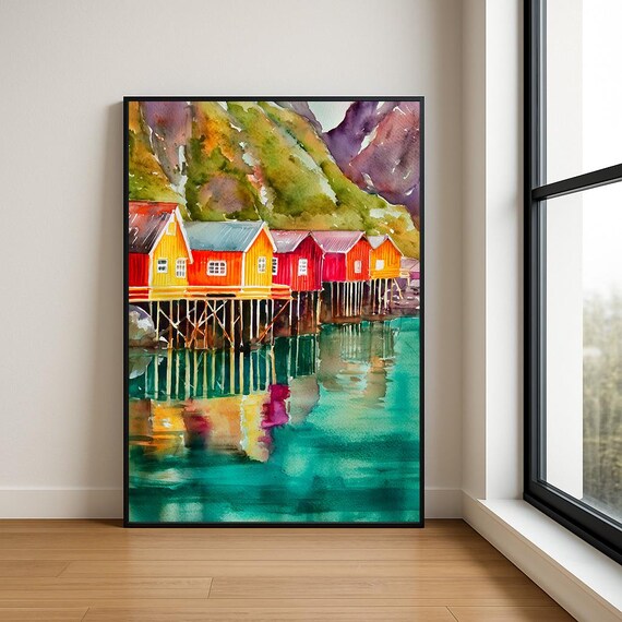 Colorful Stilt Fishing Cabins Over Turquoise Water Art Poster
