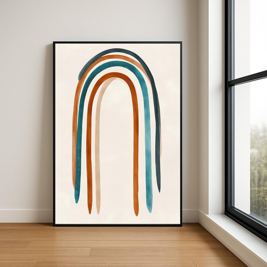Watercolor Rainbow Arch Poster in Terracotta Teal and Cream Tones