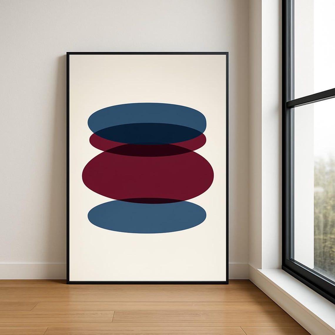 Navy Burgundy Stacked Ellipses Minimalist Abstract Art Poster