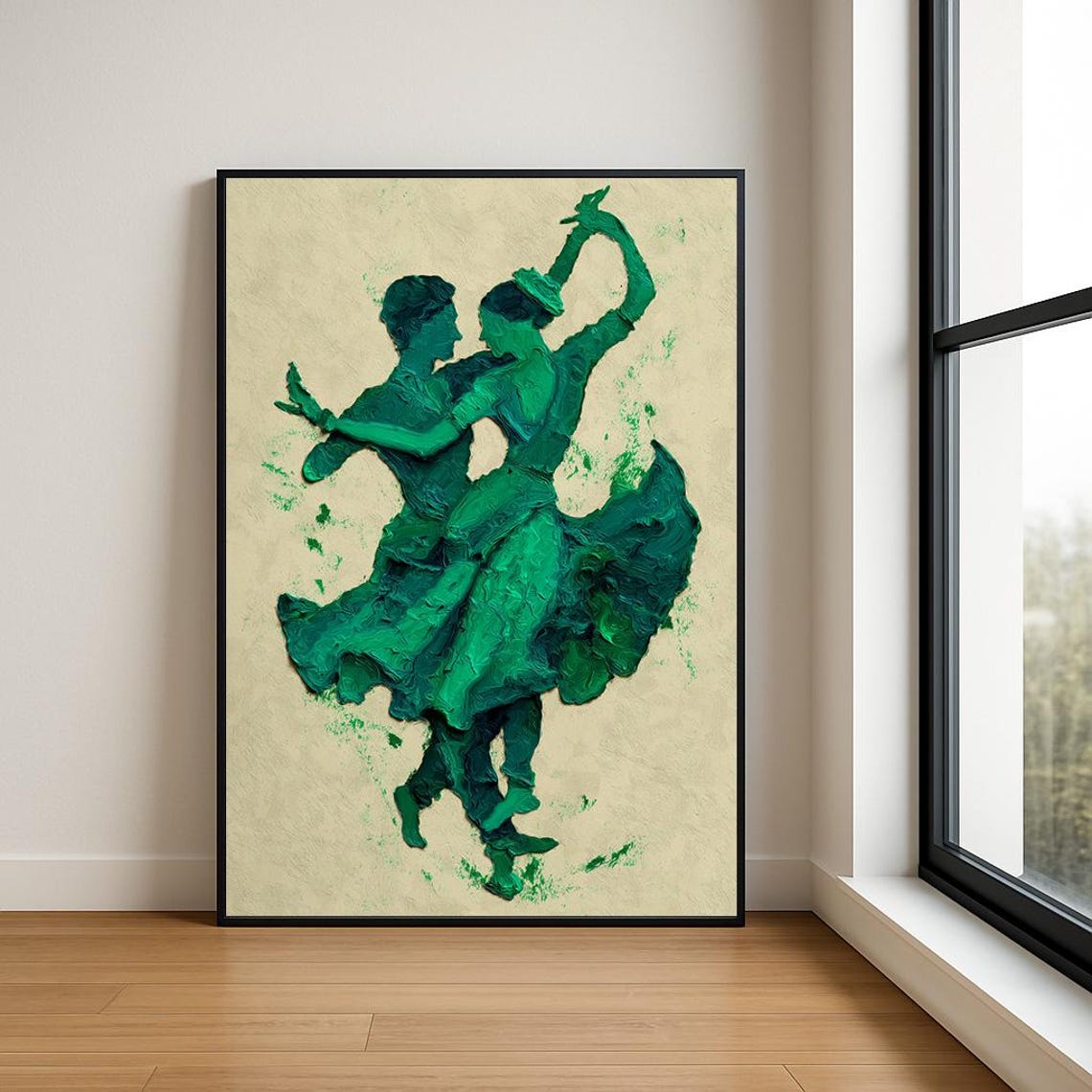 Emerald Green Dancing Couple Impasto Oil Painting Dance Art Poster