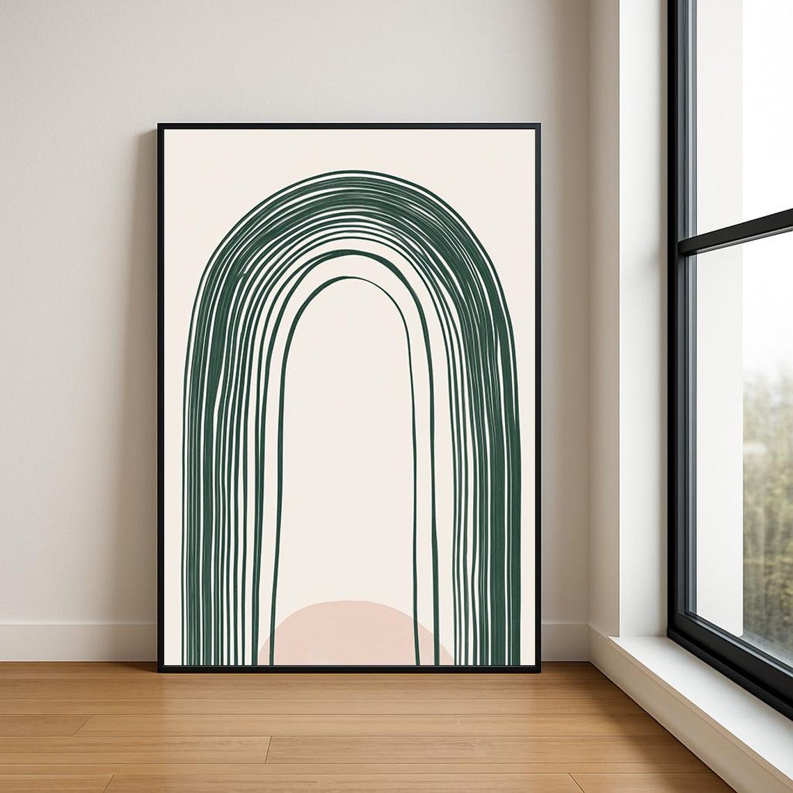 Deep Green Arch Over Blush Circle Elegant Modern Abstract Wall Art