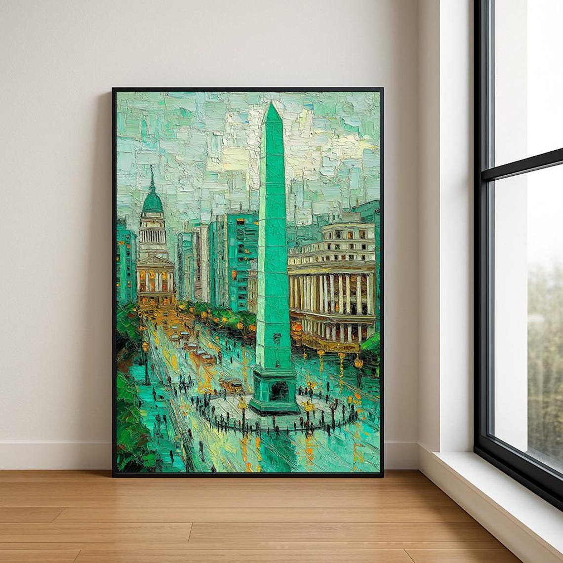 Buenos Aires Obelisco Congress Teal Impasto Oil Painting Poster