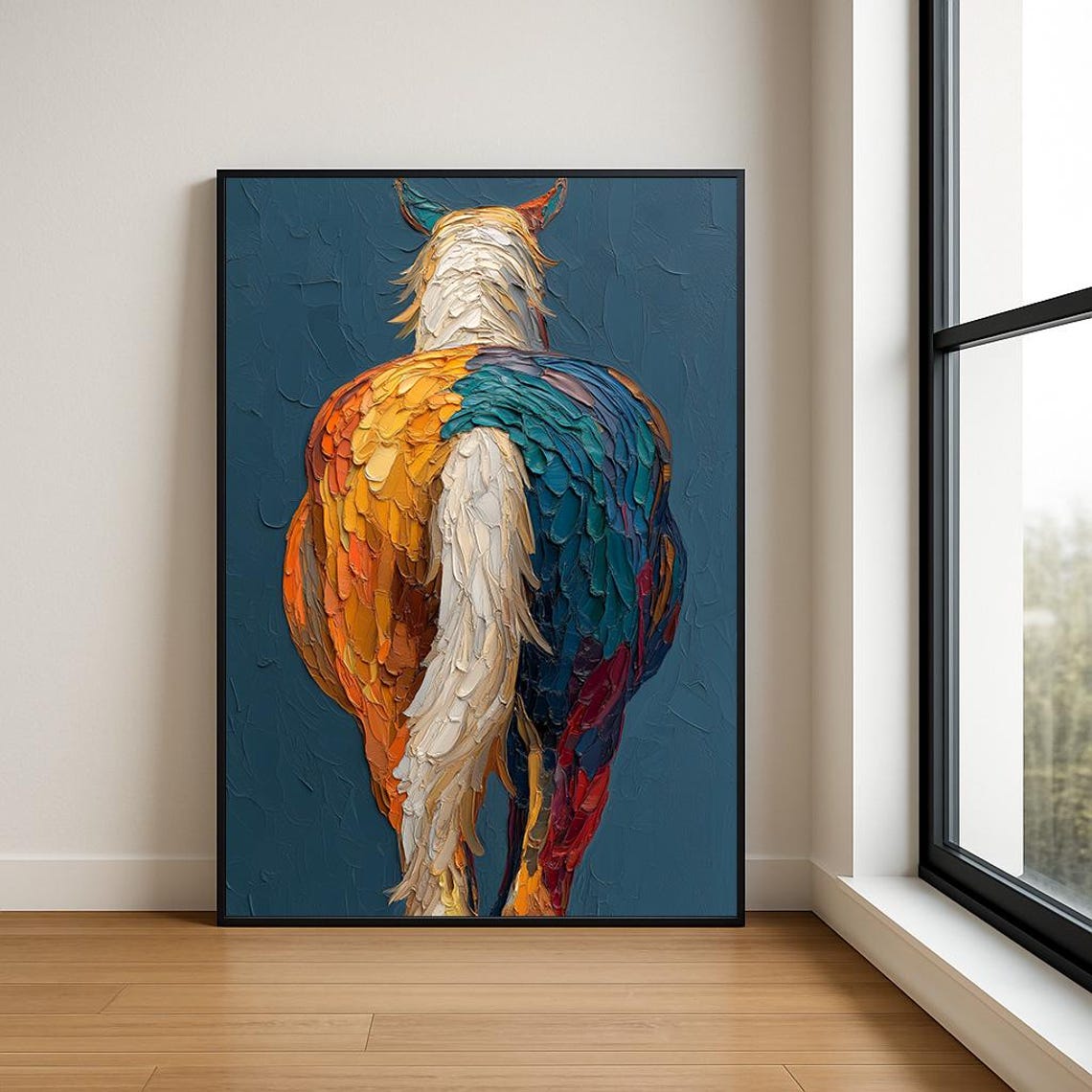 Colorful Horse from Behind Textured Impasto Palette Knife Art Poster