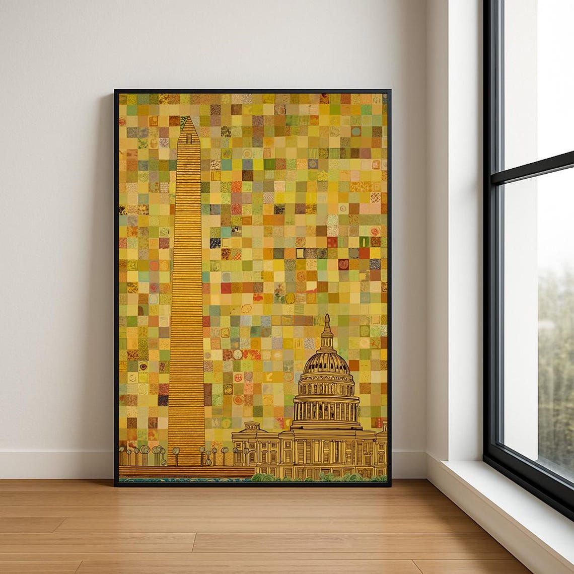 Washington Monument US Capitol Golden Mosaic Landmark Art Poster