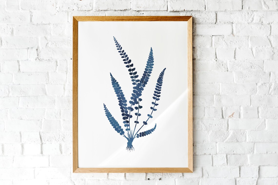 Indigo Blue Fern Fronds Botanical Watercolor Minimal Art Poster - Image 3