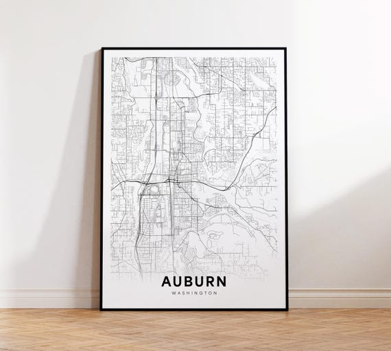 Auburn City Map Print Street Poster Washington Art Road Minimalist Living Room Decor