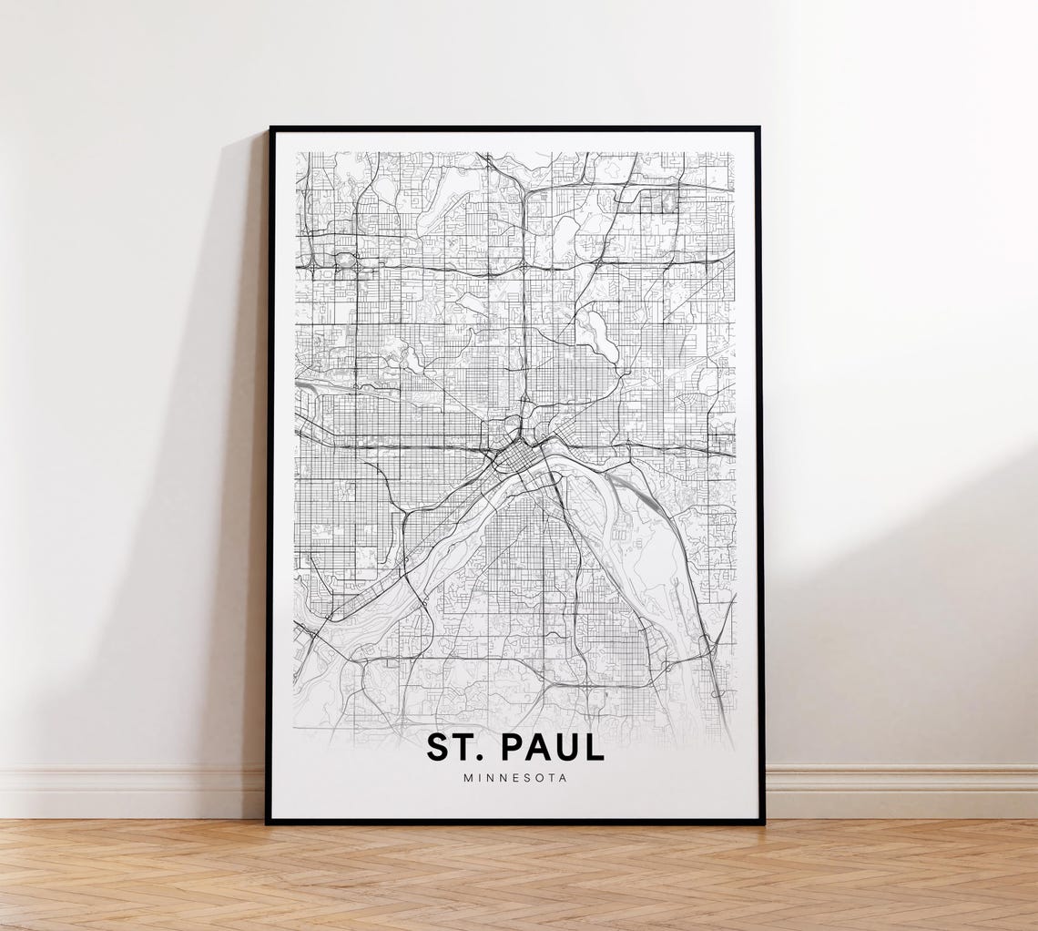 St Paul Minnesota Minimalist Black and White City Map Poster