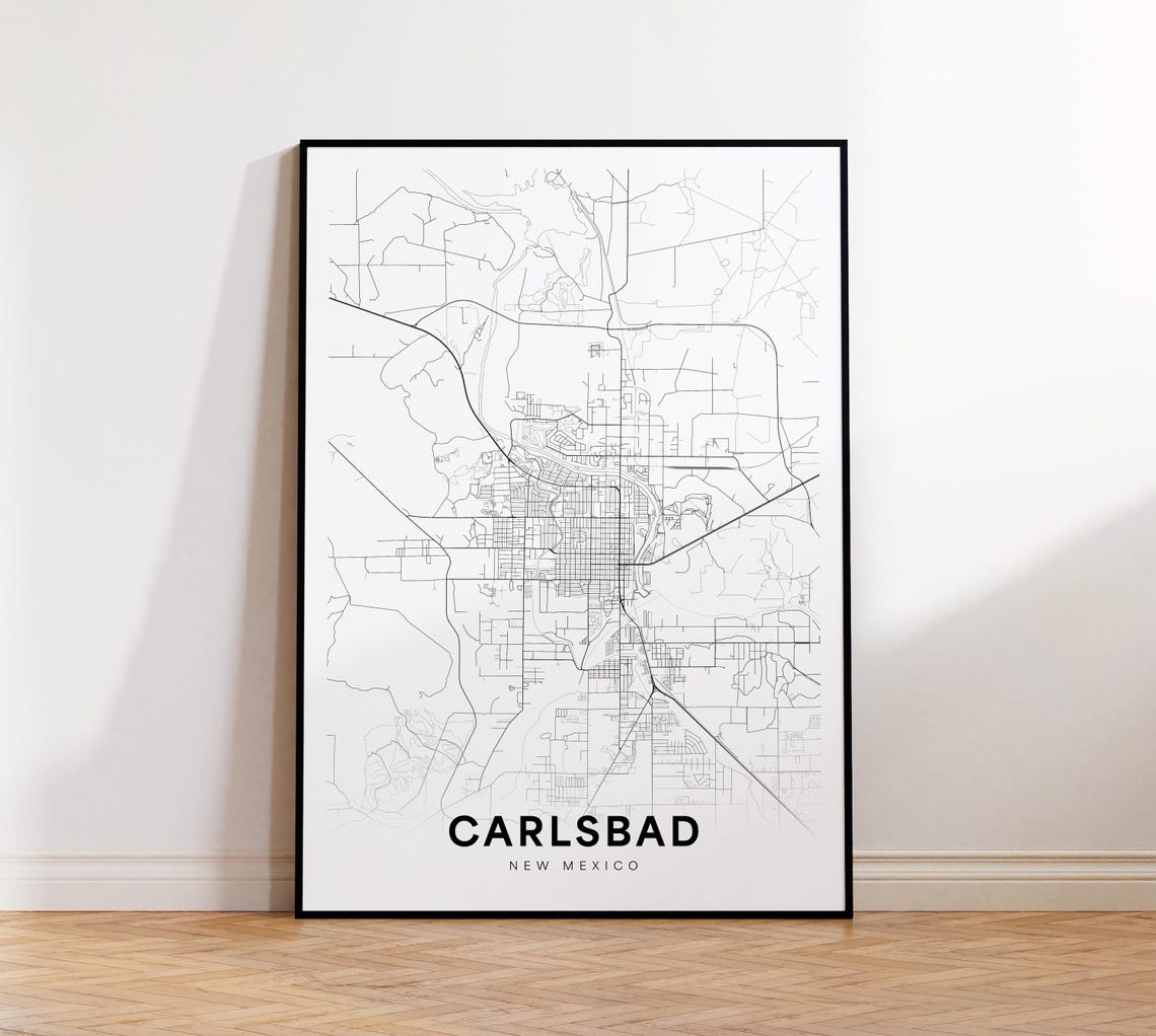Carlsbad New Mexico City Street Map Black White Modern Poster