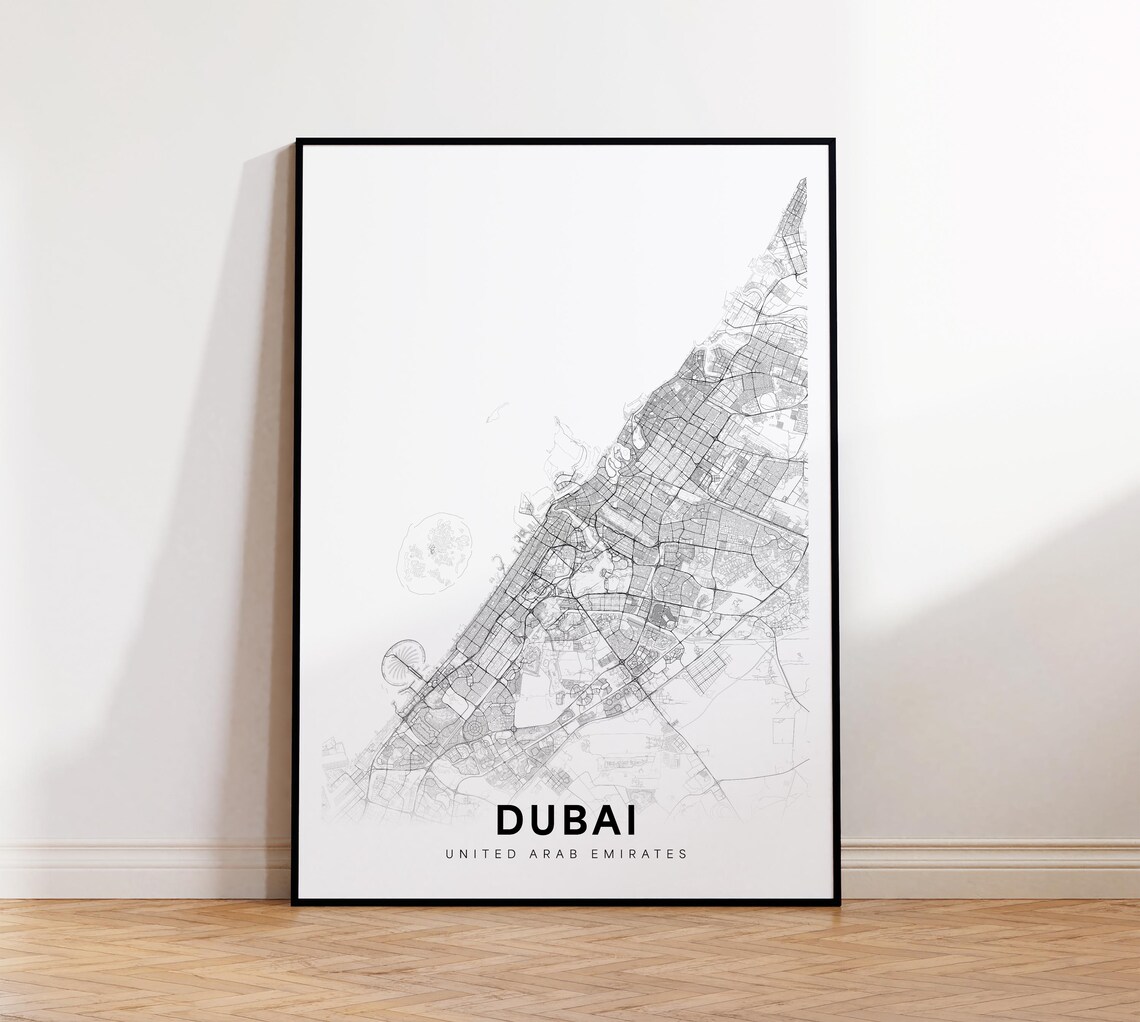 Dubai United Arab Emirates Minimalist Black And White Map Poster