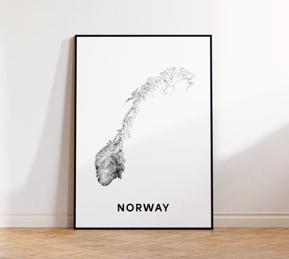 Norway Map Print Road Poster Country Black And White Wall Art Home Decor