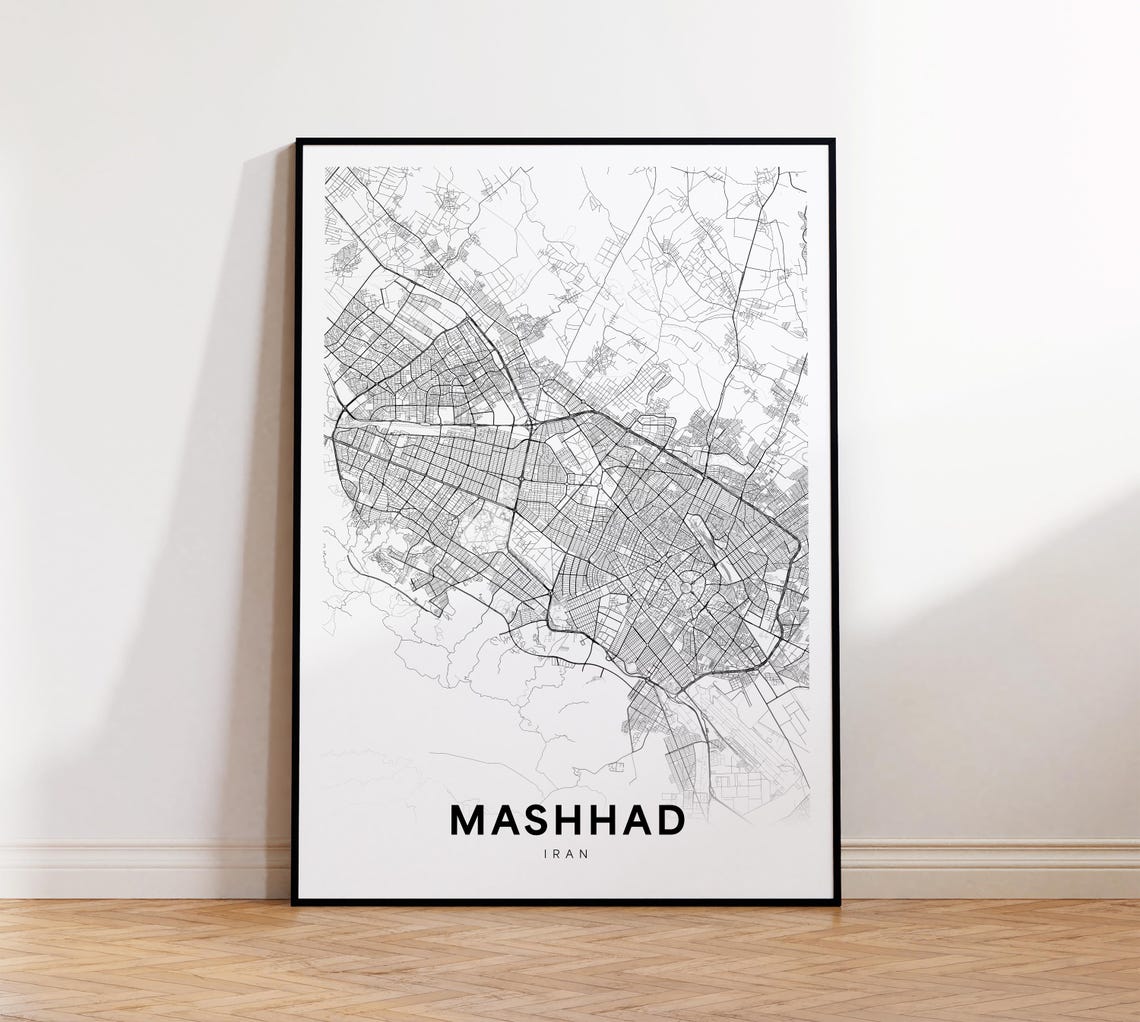 Mashhad City Map Print Poster Iran Art Street Road Home Office Decor Wall