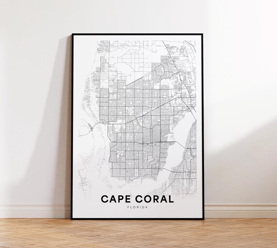 Cape Coral City Map Print Street Poster Florida Art Road Wall Office Decor