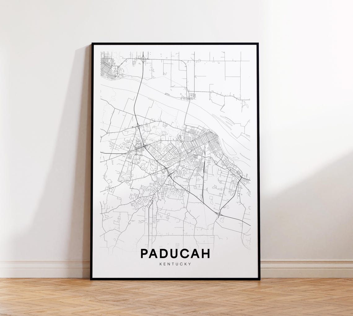 Paducah Kentucky Minimalist Black and White City Street Map Poster